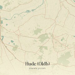 Vintage map of Hude (Oldb), Germany.