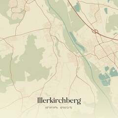 Vintage map of Illerkirchberg, Germany.