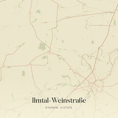 Fototapeta premium Vintage map of Ilmtal-Weinstraße, Germany.
