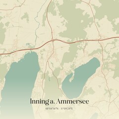 Vintage map of Inning a. Ammersee, Germany.