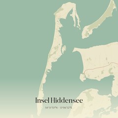 Vintage map of Insel Hiddensee, Germany.