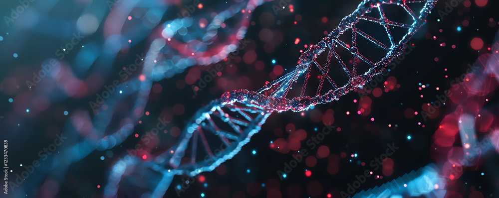 Poster colorful dna helix structure in an abstract scientific design with sparkling elements