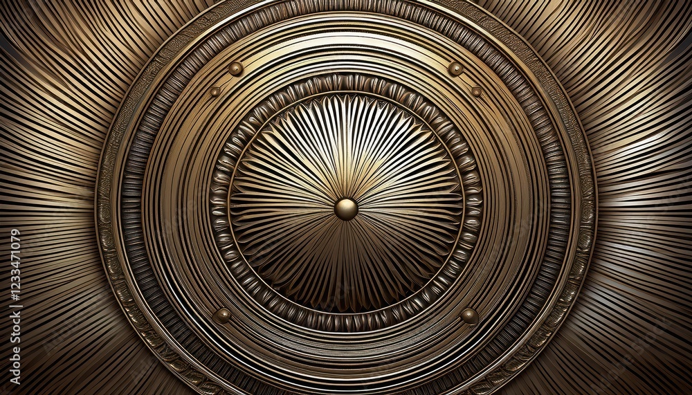 Poster striking geometric round pattern metal design a study in symmetry and texture, showcasing intricate 