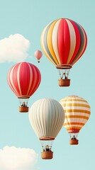 Obraz premium Colorful Hot Air Balloons Floating Against a Bright Blue Sky with Soft White Clouds