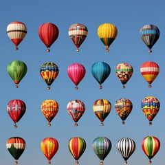 Naklejka premium Colorful Hot Air Balloons Flying Against Clear Blue Sky During Daytime Festival