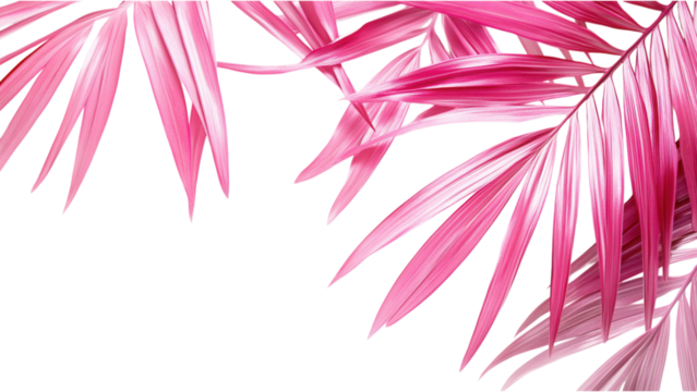 Tropical Pink Palm Leaves on White, vibrant pink palm leaves layered elegantly, creating a fresh and lively atmosphere with a transparent backdrop