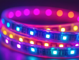 Colorful Led Light Strip With Neon Glow Creating A Vibrant Atmosphere At Night