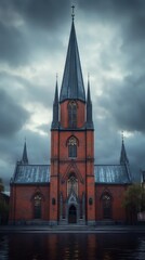 Obraz premium Brick church under a stormy sky