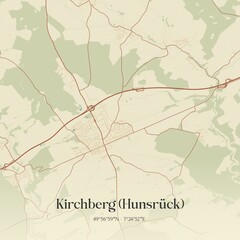 Vintage map of Kirchberg (Hunsruck), Germany.