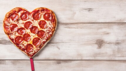 Fototapeta premium Heart-Shaped Pepperoni Pizza on Wooden Table