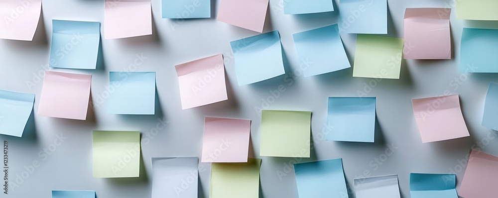 Poster colorful sticky notes on a clear surface creating a creative workspace atmosphere