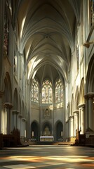 Fototapeta premium Sunlit cathedral nave and altar