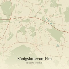 Vintage map of Konigslutter am Elm, Germany.