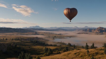 Obraz premium HeartShaped Balloon Soaring Over Misty Valley Landscape