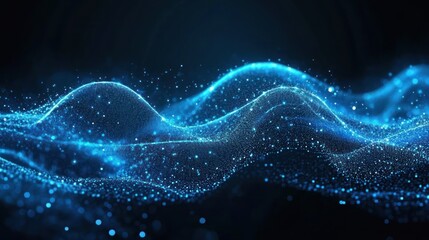 Blue particle wave, digital, dark background, flowing, abstract, technology, website banner