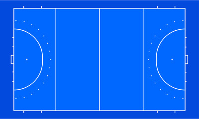 Top view of field hockey pitch, vector graphic background.