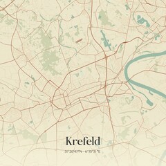 Vintage map of Krefeld, Germany.