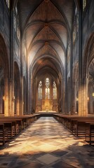 Fototapeta premium Sunlit Gothic church interior