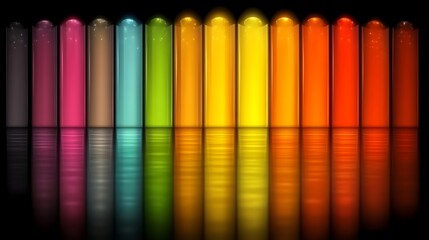 Colorful Cylinders Reflecting In A Dark Surface