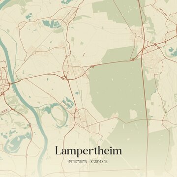 Vintage map of Lampertheim, Germany.