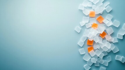 Fototapeta premium Gelatin cubes on a smooth surface modern kitchen food minimalist environment top-down view culinary