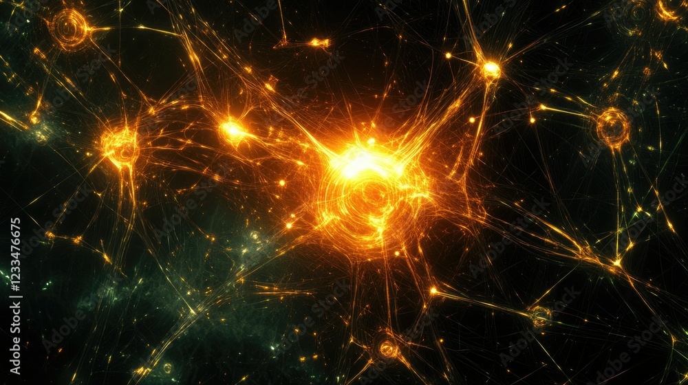 Poster abstract visualization of neural connections and glowing energy patterns