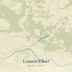 Vintage map of Lenzen (Elbe), Germany.