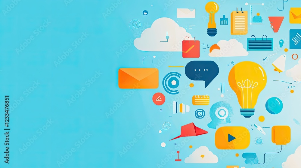 Poster creative concept of user interface design with flat icons and symbols