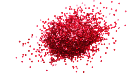 Red confetti-like sprinkles on a white backdrop, vibrant and playful, ideal for festive designs or celebrations, seamless transparent background