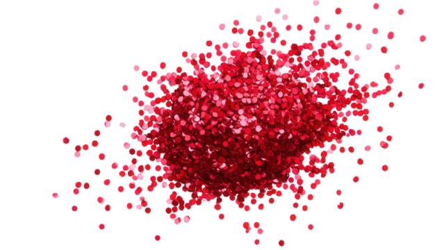 Red confetti-like sprinkles on a white backdrop, vibrant and playful, ideal for festive designs or celebrations, seamless transparent background