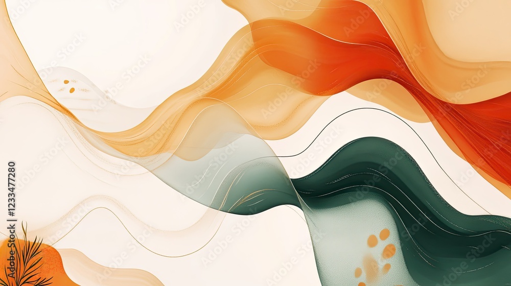 Poster abstract fluid wave pattern in warm colors and soft curves