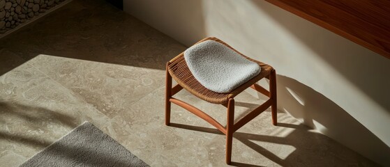 Modern Rattan Chair  Wooden Stool  Contemporary Interior Design  Home Decor  Cozy Living S