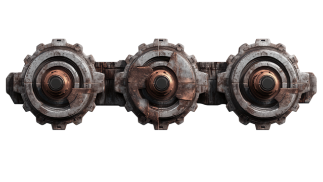 Industrial gears design in muted tones, seamless transparency, ideal for tech and engineering themes, modern aesthetic, versatile application