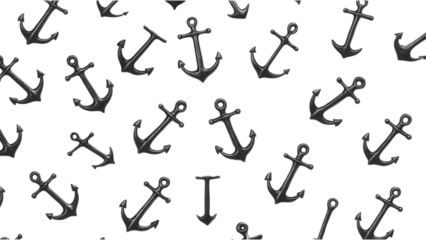 Tiny black anchors on a white backdrop, seamless design, ideal for nautical themes, digital use, and creative projects