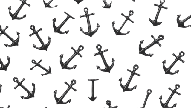 Tiny black anchors on a white backdrop, seamless design, ideal for nautical themes, digital use, and creative projects