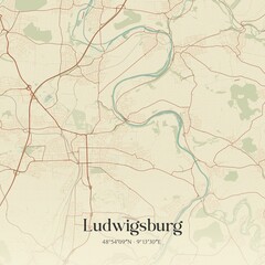 Vintage map of Ludwigsburg, Germany.