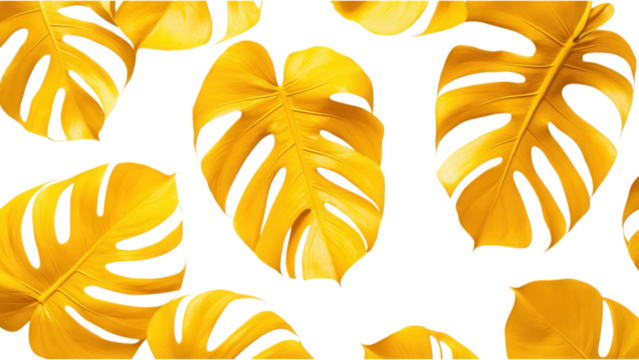 Tropical Yellow Palm Leaves on White, Overlapping vibrant palm leaves creating a fresh, lively design element for various uses.