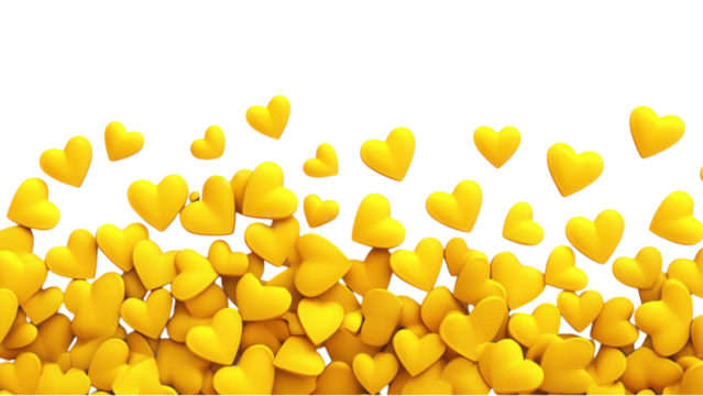 Yellow hearts arranged diagonally in varying sizes, vibrant and playful, perfect for digital designs and cheerful themes.