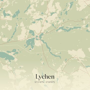 Vintage map of Lychen, Germany.