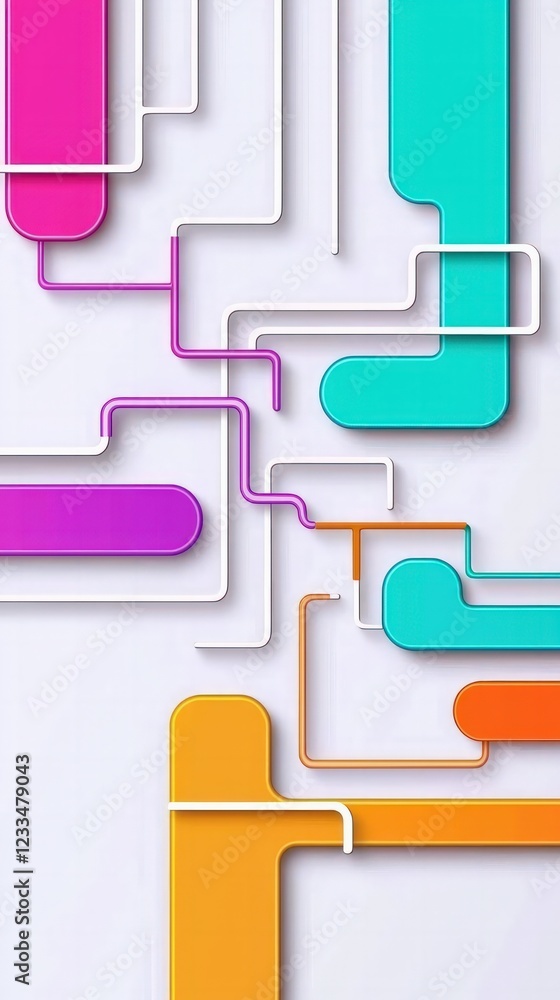 Poster dynamic abstract geometric design with vibrant colors and intricate lines on white background