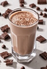 a glass with chocolate milk isolated on white background