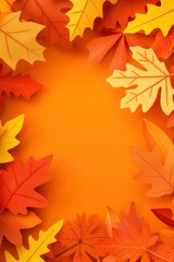 Fototapeta premium Autumn leaves frame orange background design