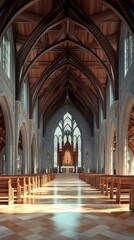Obraz premium Sunlit church interior, peaceful scene