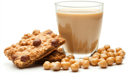 Soy Milk and Chickpeas Isolated on White