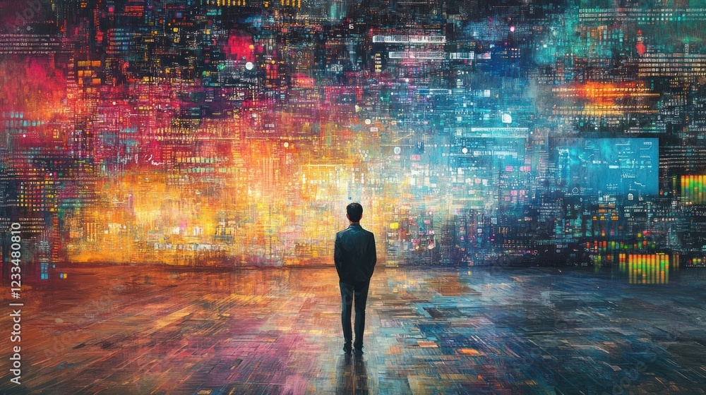 Poster man contemplating the vastness of data