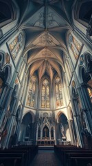 Gothic church interior, serene light