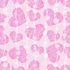 Vector seamless gentle valentines pattern with pink watercolor hearts and balls.  For textiles, wallpaper and packaging.