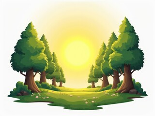 Obraz premium Forest with Sun in the Background, White Background