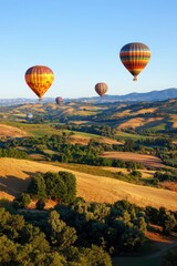 Fototapeta premium Hot Air Balloons Soaring Over Tuscan Hills