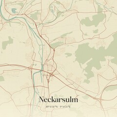 Vintage map of Neckarsulm, Germany.